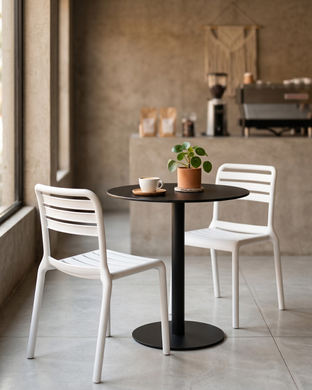 Kit Café Harmoor — Mesa Redonda 60cm + 2 Sillas Vento · Listo para instalar